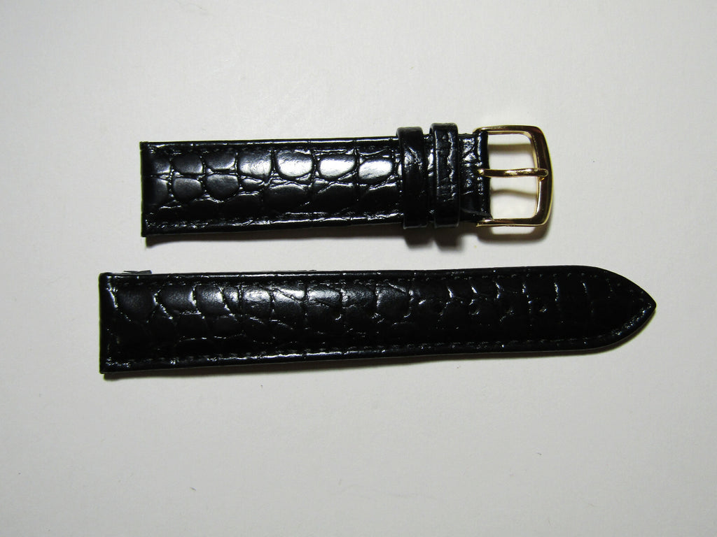 17mm Hadley-Roma Crocodile Embossed Black Leather Watch Band Strap MS717