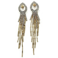 14 K GOLD PLATED 4 1/2" LONG DANGLE EARRINGS TEAR DROP DESIGN/WHITE CRYSTA M61
