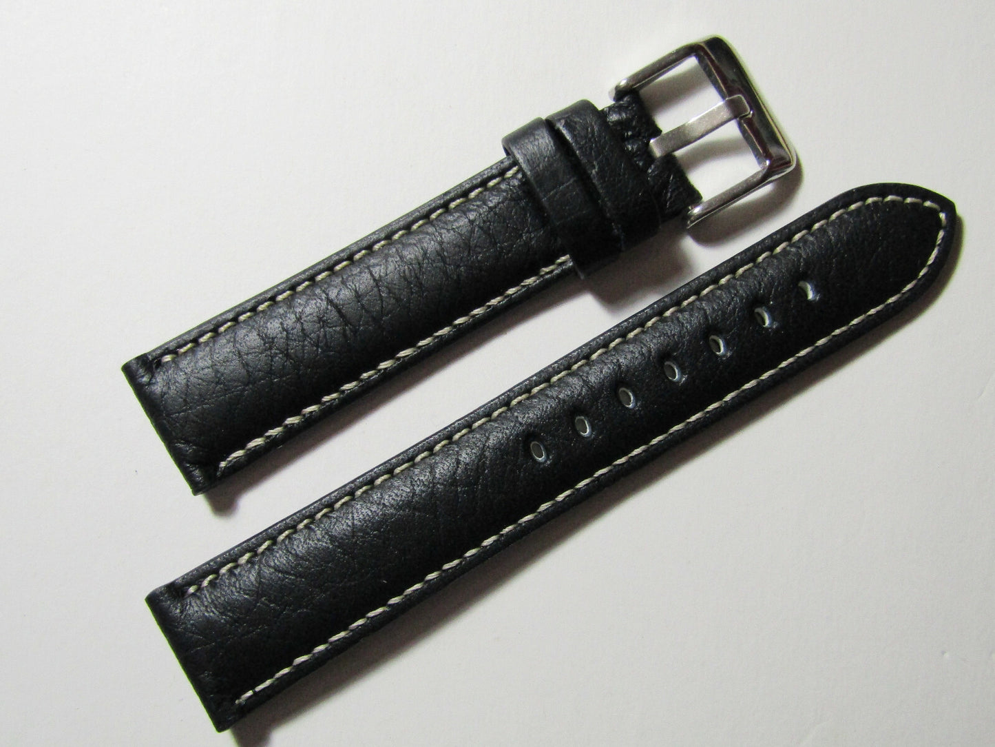 24mm Hadley-Roma MS906 Mens Black Leather Watch Band Strap