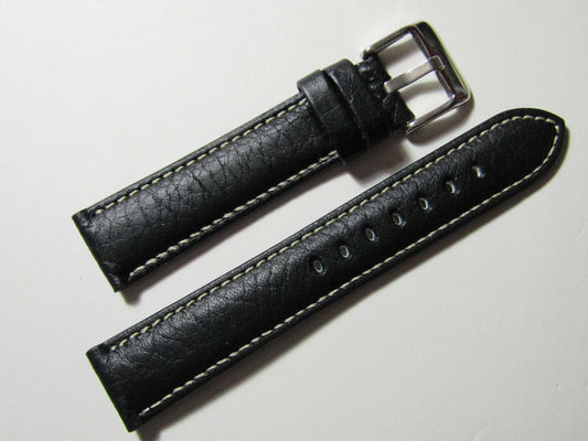 24mm Hadley-Roma MS906 Mens Black Leather Watch Band Strap