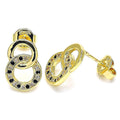 14K GOLD PLATED STUD EARRING 2 CIRCLES DESIGN WITH BLACK AND WHITE CZ M396