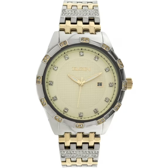 Elgin Men's Two-Tone Champagne Dial Crystal Accented Bracelet Watch FG9100