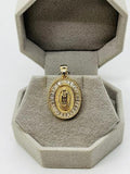 14K GOLD PLATED PENDANT MARY MEDAL WITH BAUGETTE SHAPE WHITE CZ ALL AROUND SP9