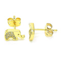 14K GOLD PLATED STUD EARRING ELEPHANT DESIGN WITH WHITE MICRO PAVE CZ M261