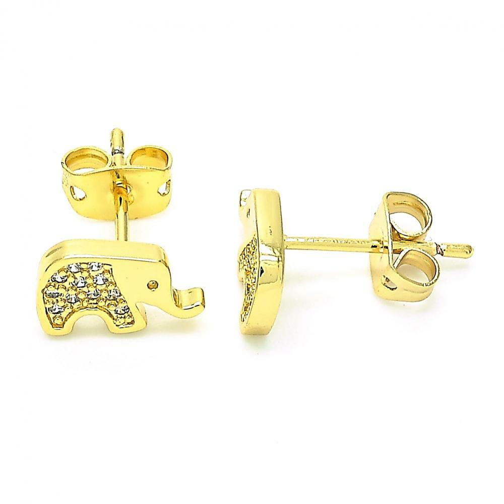 14K GOLD PLATED STUD EARRING ELEPHANT DESIGN WITH WHITE MICRO PAVE CZ M261