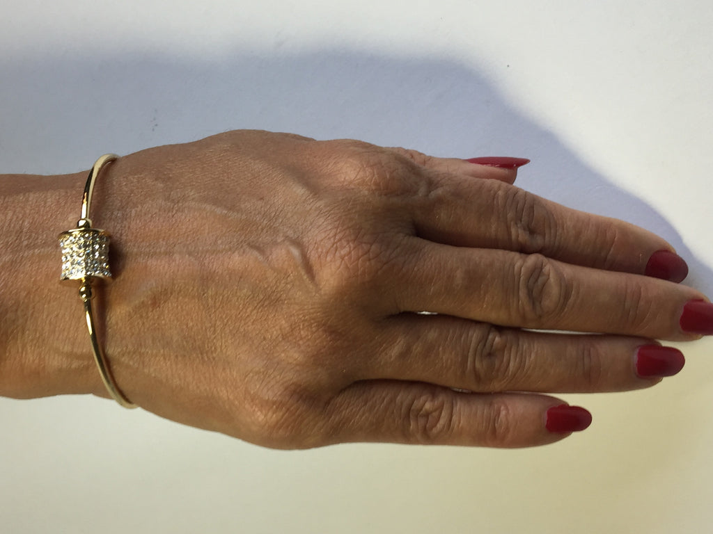 14K GOLD PLATED CUFF BRACELET WITH 5MM BALL ENDS WITH CZ INLAID CHARM J214
