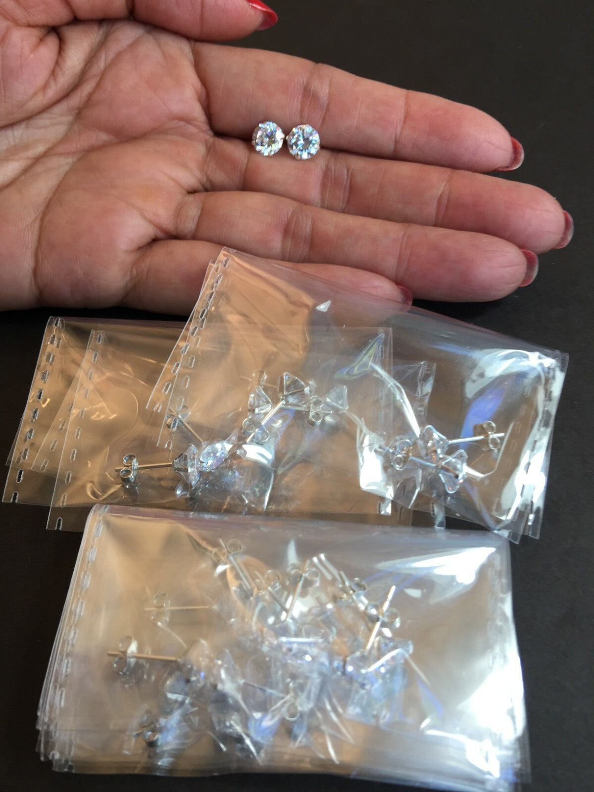 .925 STERLING SILVER CUBIC ZIRCONIUM 7MM STUD SUPERIOR SET LOT OF 10 PAIR J322