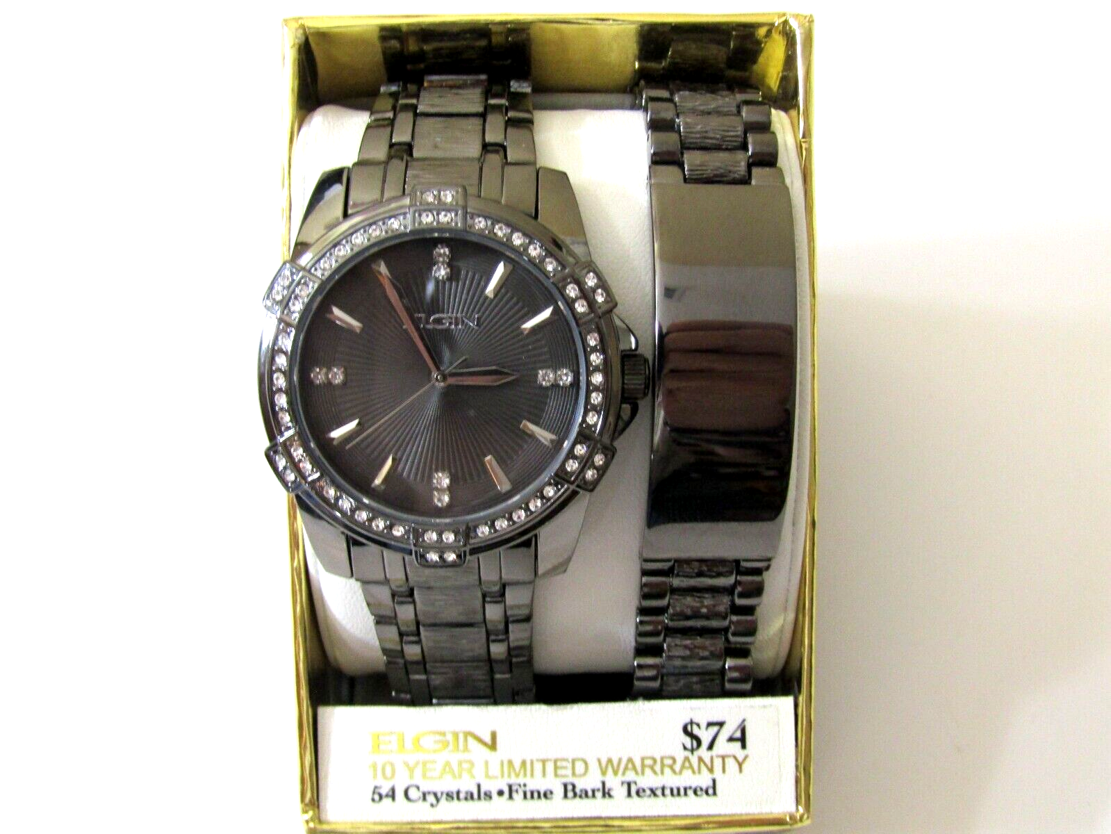 Elgin Man Black-tone Many Austrian Crystals Dress Watch And Bracelet FG10009GNST