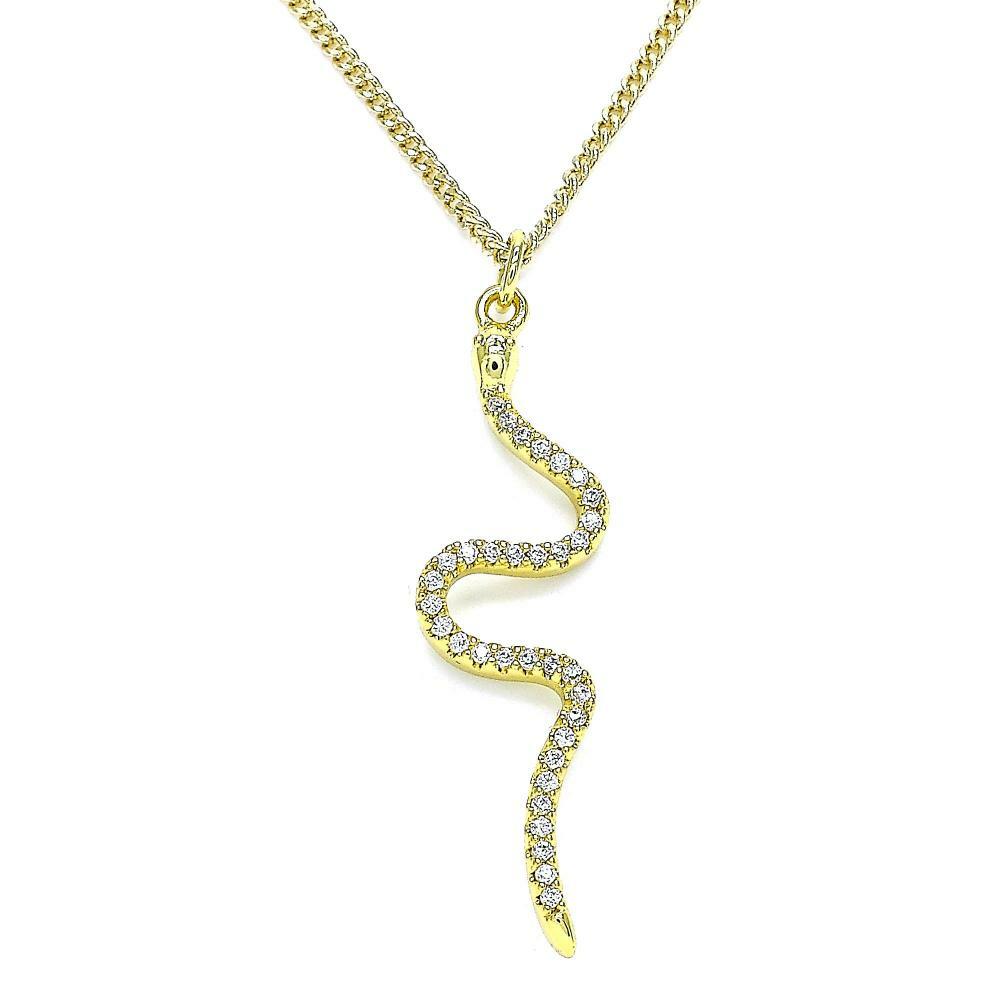 14K GOLD PLATED SNAKE PENDANT WITH WHITE MICROPAVE CZ & 19" LINK CHAIN M374