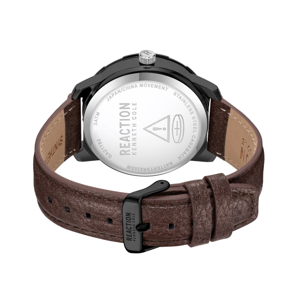 Kenneth Cole Reaction Men's Watch With Genuine Brown Leather Strap KRWGA2178202