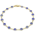 14K GOLD PLATED 9.5" ANKLET W/ DARK BLUE EVIL EYES LINKED & LOBSTER CLASP M164