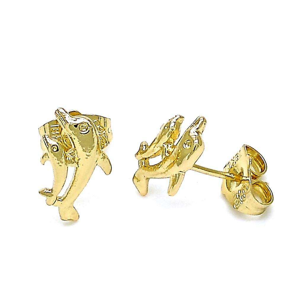 14K GOLD PLATED STUD EARRING MOTHER & BABY DOPLHIN WITH HIGH POLISH FINISH M270