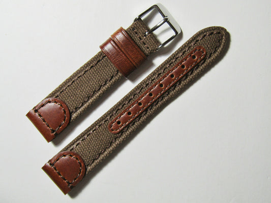 20mm Hadley-Roma MS868 Mens Brown Canvas and Leather Watch Band Strap
