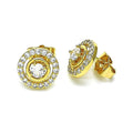 14K GOLD PLATED STUD EARRIING 11.5 MM WHITE CZ CIRCLE W/ 5 MM WHITE CZ M602