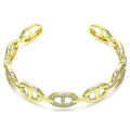 14K GOLD PLATED CUFF STYLE BRACELET MARINER LINK DESIGN WITH WHITE CZ M739