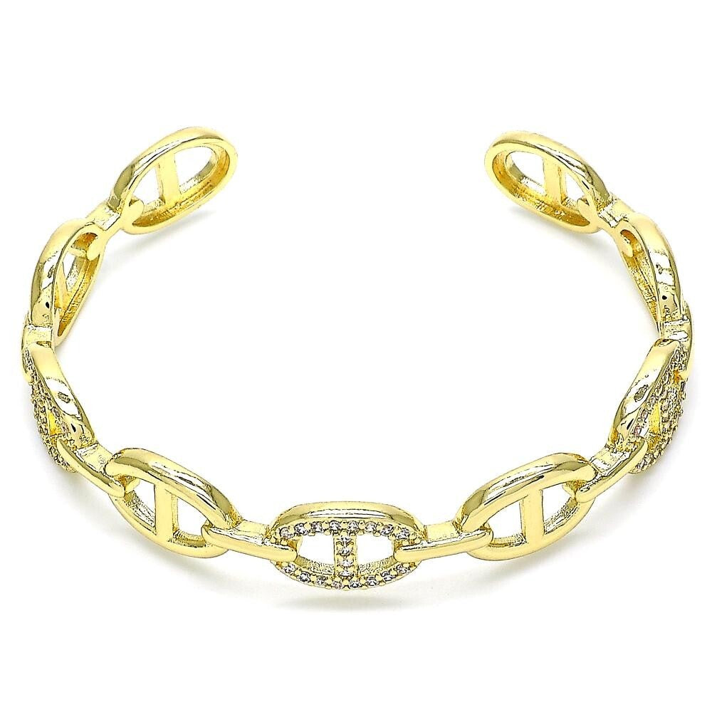 14K GOLD PLATED CUFF STYLE BRACELET MARINER LINK DESIGN WITH WHITE CZ M739