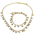 14K GOLD PLATED NECKLACE BRACELET SET W/ PUFFED HEARTS DANGLING M452