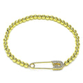 14K GOLD PLATED 4MM BALL STRETCH BRACELET W/ SAFETY PIN CHARM WITH WHITE CZ M690
