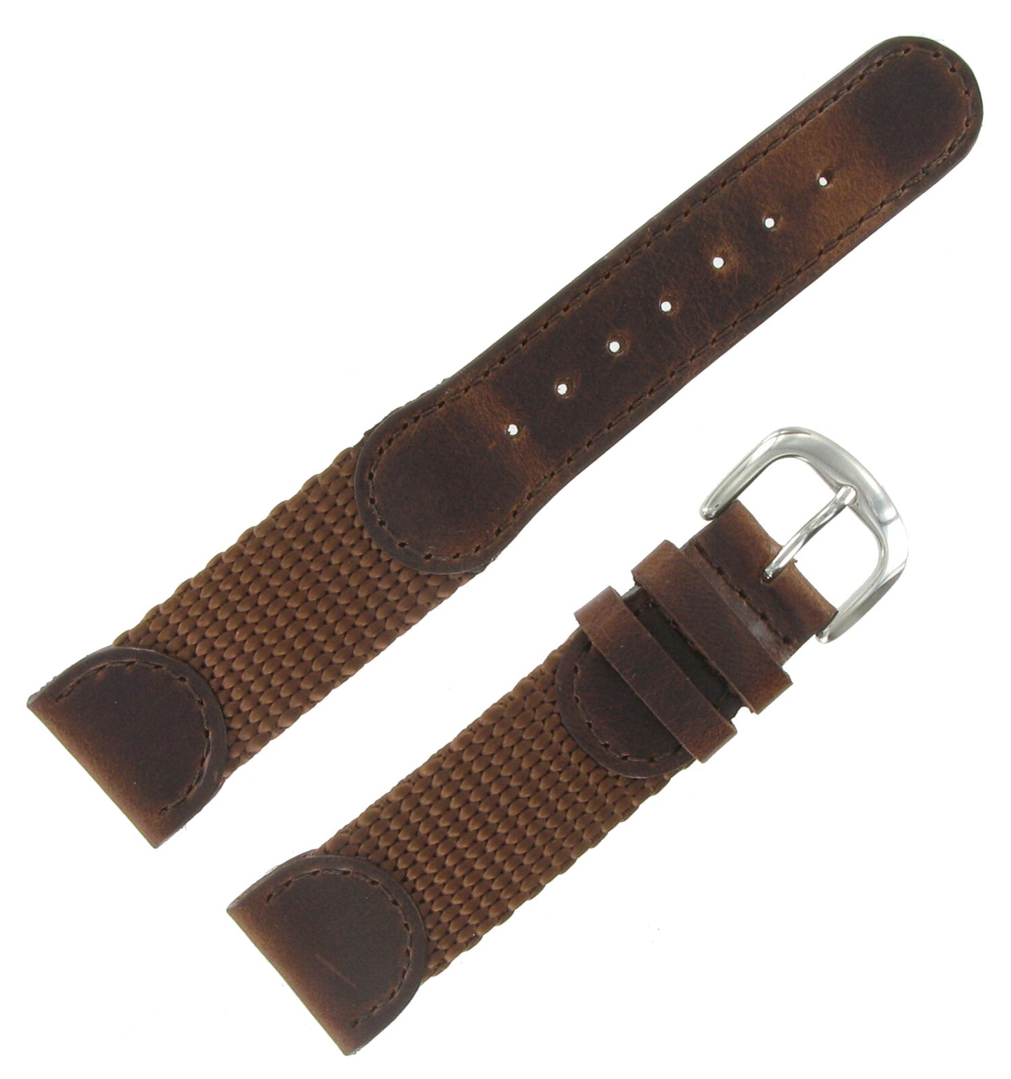19mm MS866 Brown Hadley-Roma Mens Leather & Nylon Army Watch Band Strap Military
