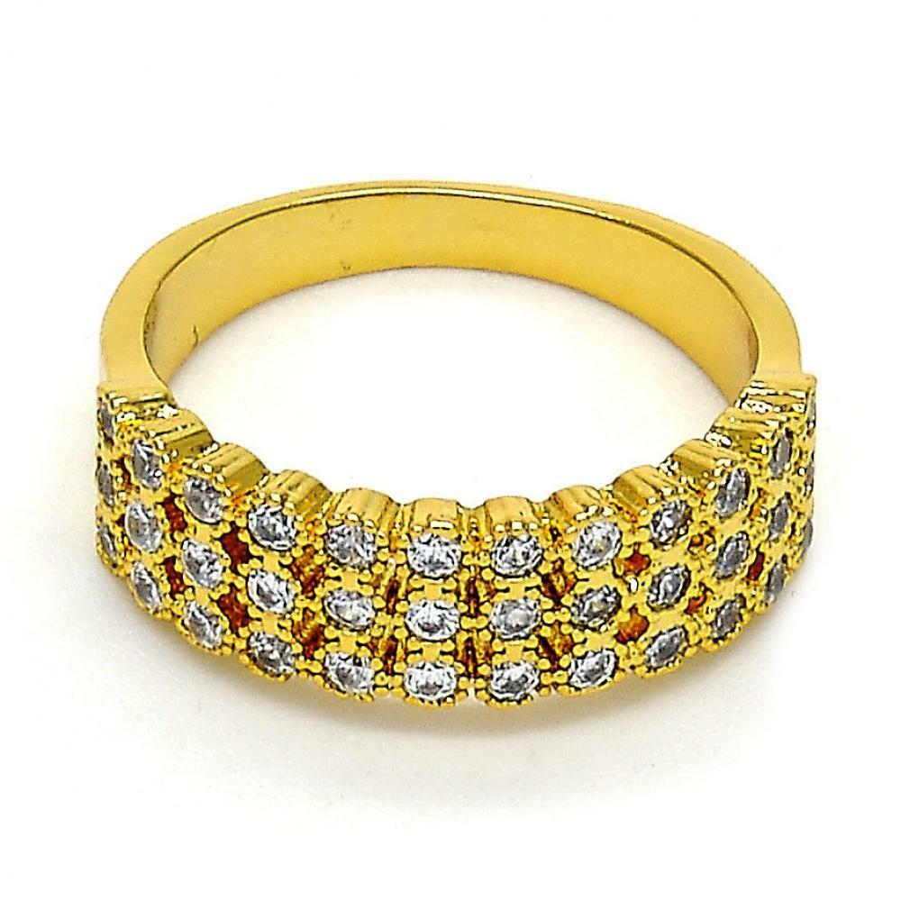 14K GOLD PLATED RING WITH 3 ROWS OF WHITE CUBIC ZIRCONIA SIZES 7,8.10 M101-3