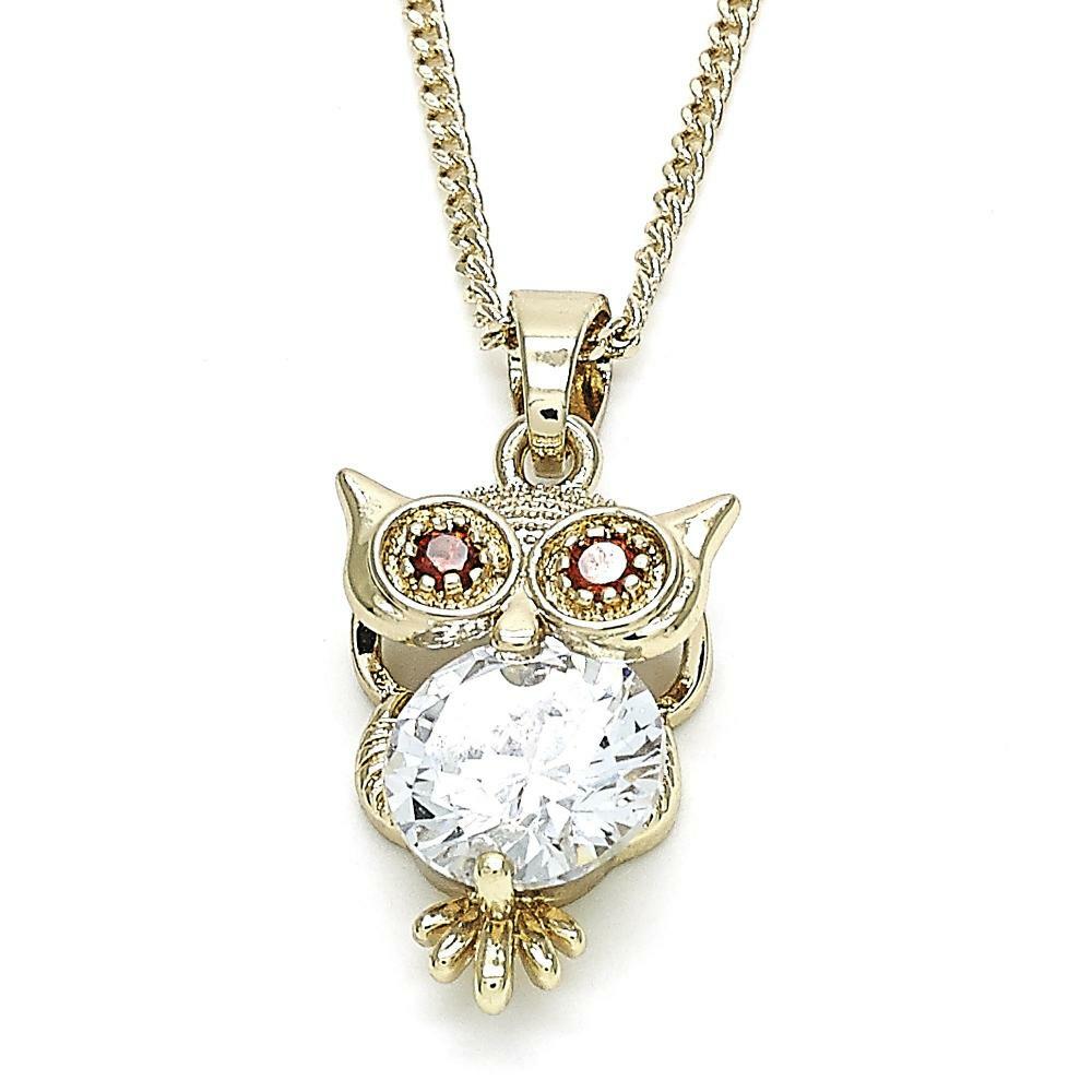 14K GOLD PLATED OWL PENDANT W/ 10MM WHITE CUBIC ZIRCONIA AND 20" CHAIN M187