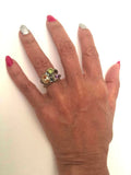 .925 STERLING SILVER PLATED RING WITH WITH 3 MULTI COLORED CZ STONES J 433