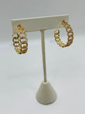 14K GOLD PLATED POST HOOP EARRING CHAIN LINK DESIGN WITH WHITE MICRO PAVE CZ SE9