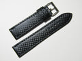 22mm Hadley-Roma MS847 Black Carbon Fiber Leather Black Stitch Watch Band Strap