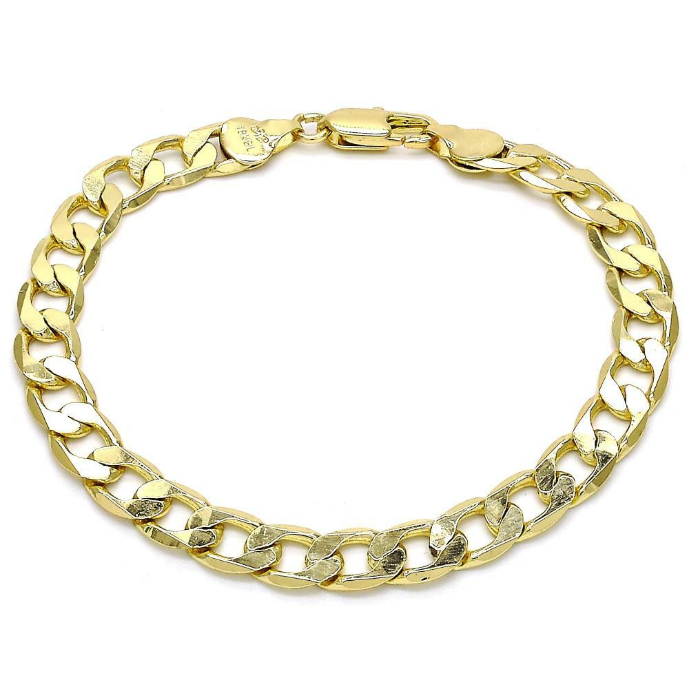 14K GOLD PLATED 8" BRACELET 7MM WIDE CUBAN LINK W/ LOBSTERCLAW STYLE CLASP M247