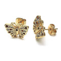 14K GOLD PLATED STUD EARRING BUTTERFLY DESIGN W/ WHITE & RUBY MICRO PAVE CZ M612