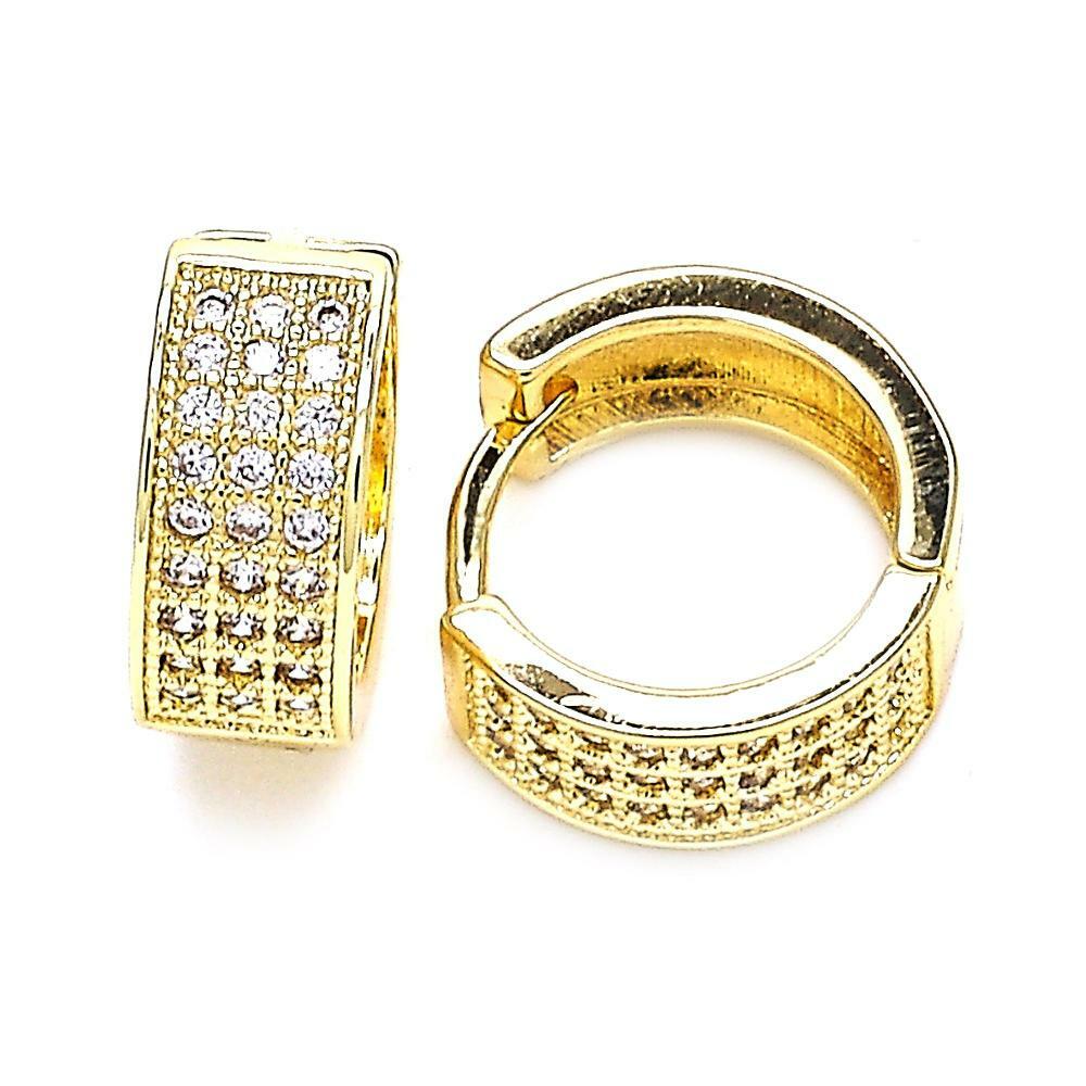 14K GOLD PLATED PETITE HUGGIE HOOPS WITH 3 ROWS OF WHITE MICROPAVE CZ M286