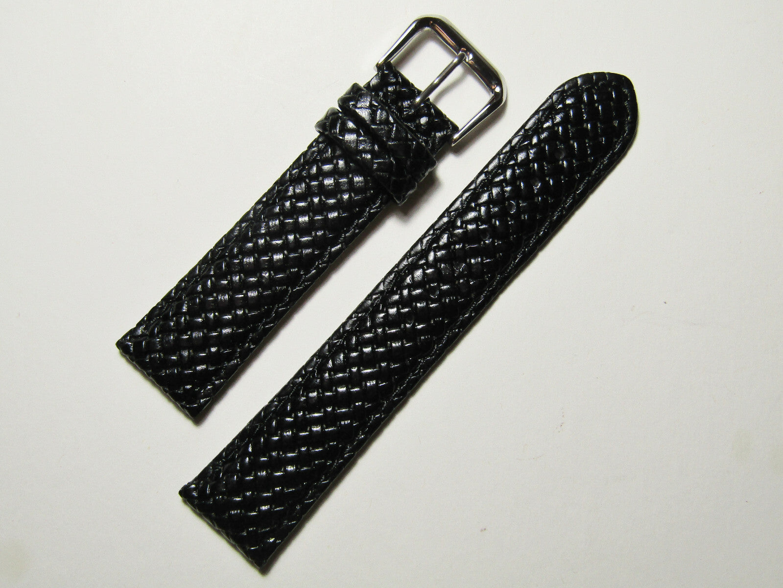 20mm Hadley-Roma MS843 Mens Black Braided Woven Leather Watch Band Strap
