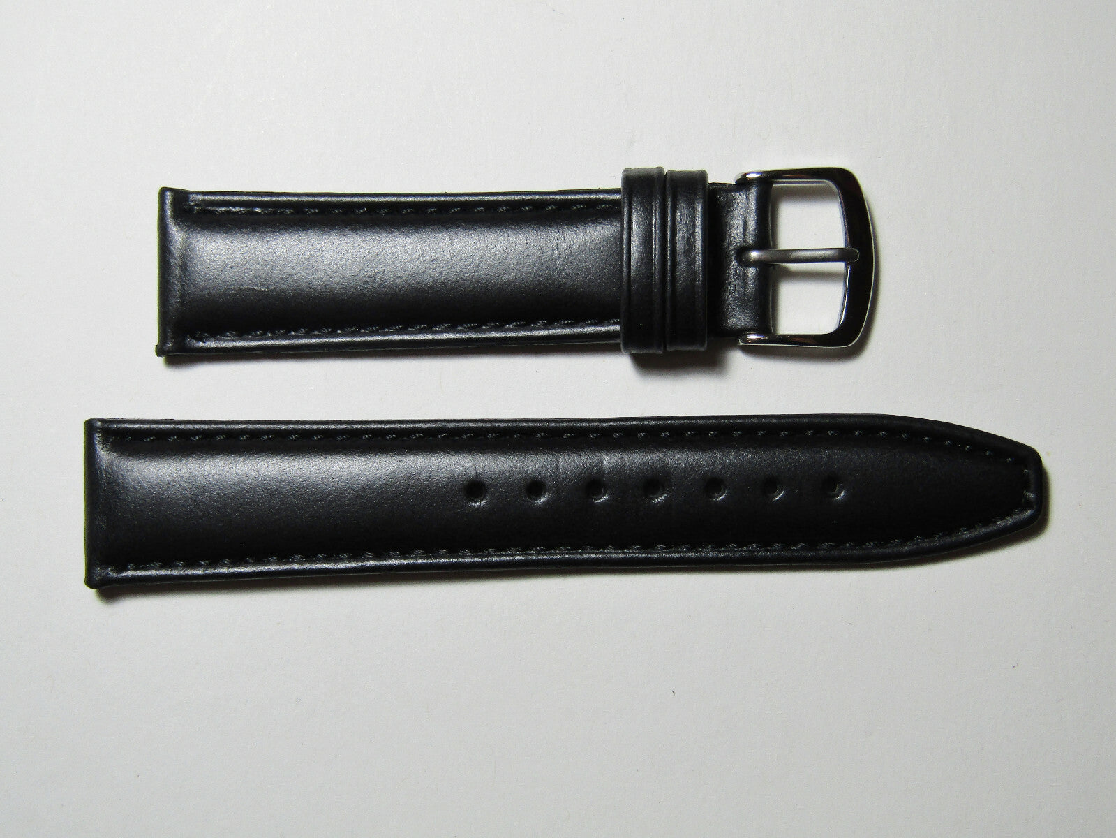 17mm Hadley-Roma MS881 Mens Black Oil-Tan Smooth Padded Leather Watch Band Strap