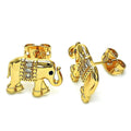 14K GOLD PLATED STUD EARRING ELEPHANT WITH WHITE MICROPAVE CZ AND BLACK EYE M619