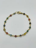 14K GOLD PLATED 7" BRACELET WITH 4MM ROUND MULTI-COLOR EVIL EYES LINKED SB13
