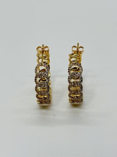 14K GOLD PLATED POST HOOP EARRING CHAIN LINK DESIGN WITH WHITE MICRO PAVE CZ SE9