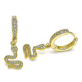 14K GOLD PLATED HUGGIE HOOP EARRINGS WITH WHITE CZ SNAKE DANGLES M736