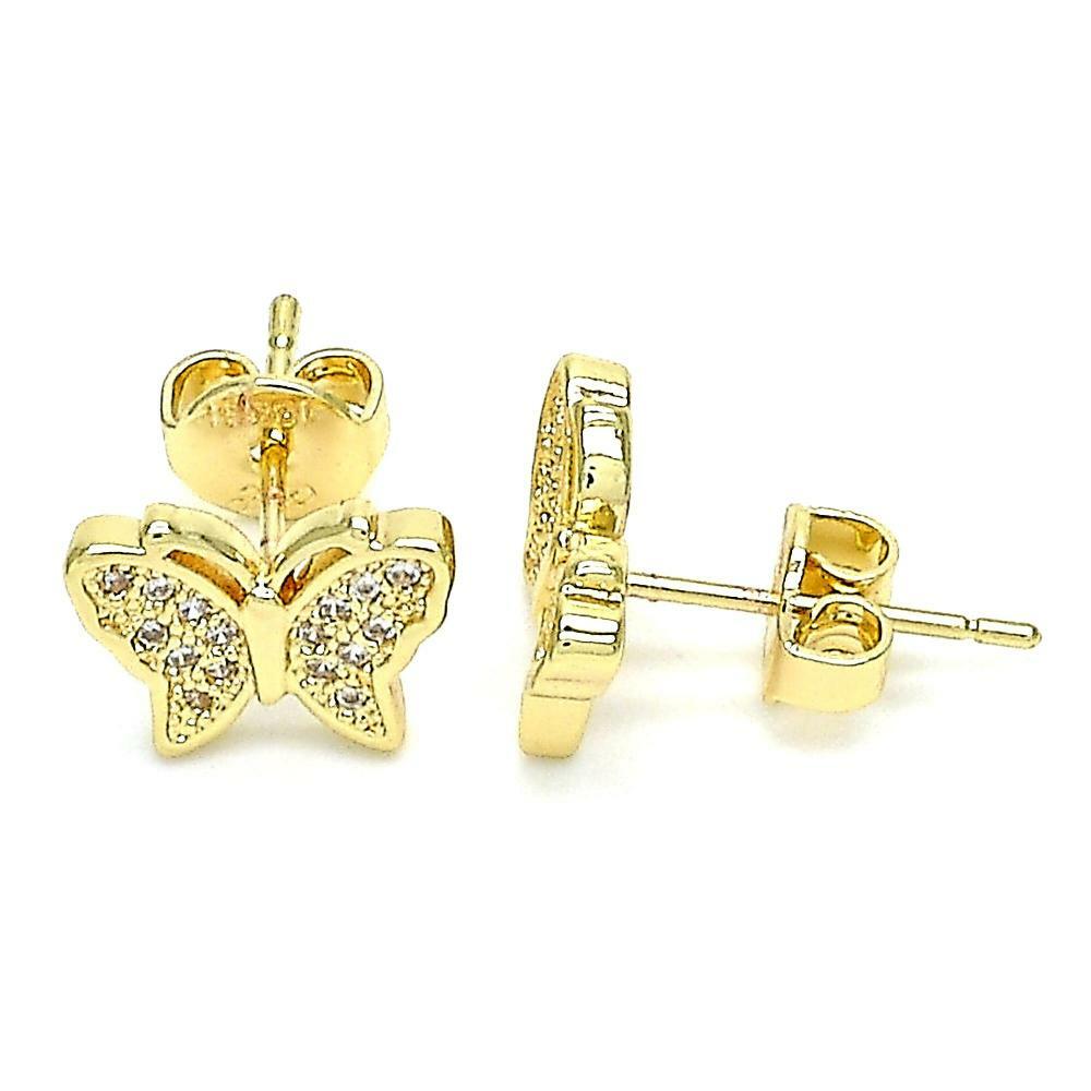 14K GOLD PLATED STUD EARRING BUTTERFLY DESIGN WITH WHITE MICRO PAVE CZ M308