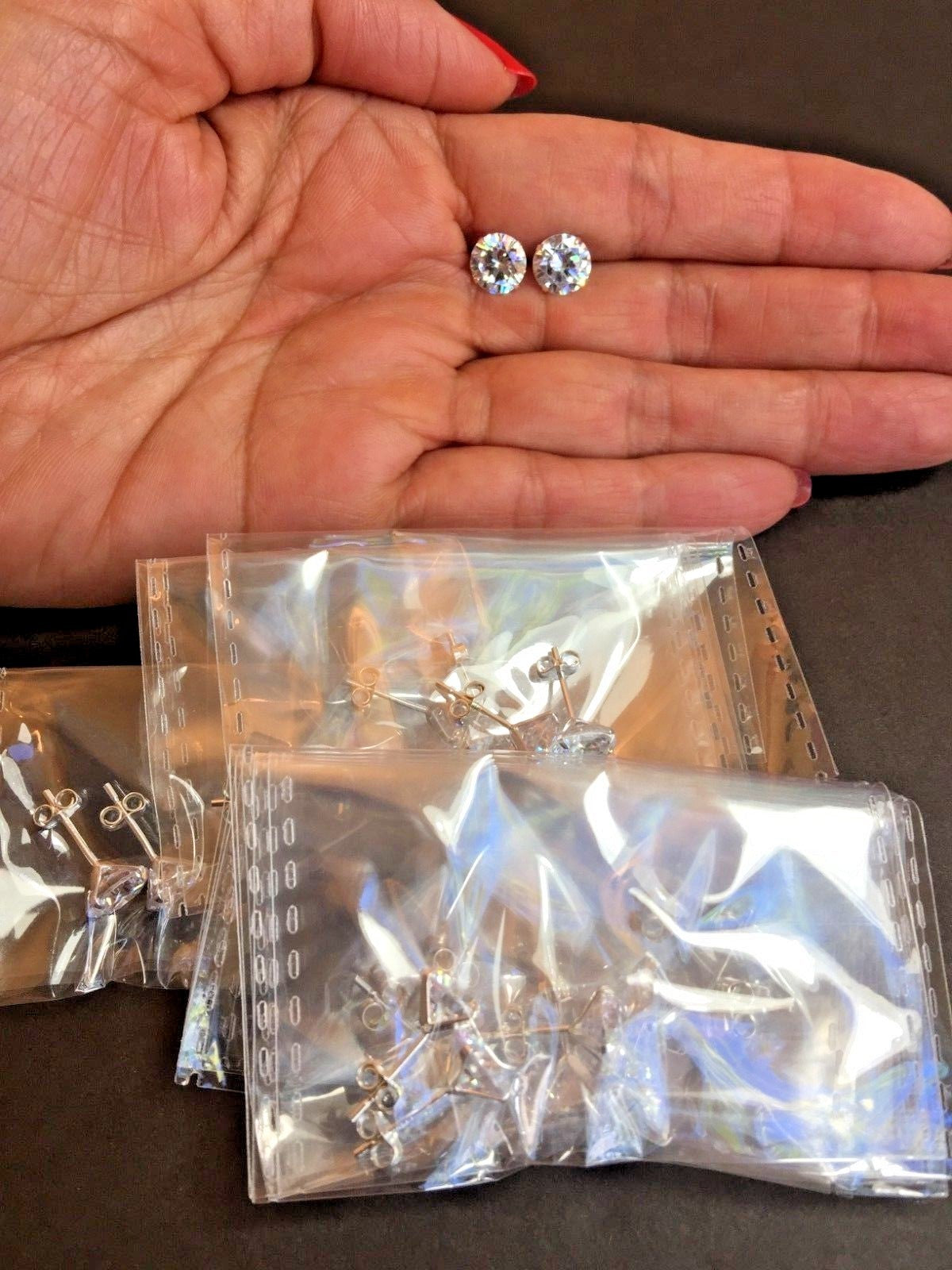 .925 STERLING SILVER CUBIC ZIRCONIUM 8 MM STUD SUPERIOR SET LOT OF 10 PAIR J324