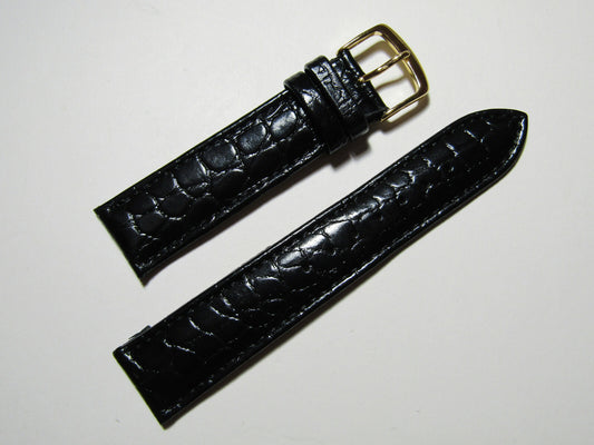 20mm Hadley-Roma Crocodile Embossed Black Leather Watch Band Strap MS717