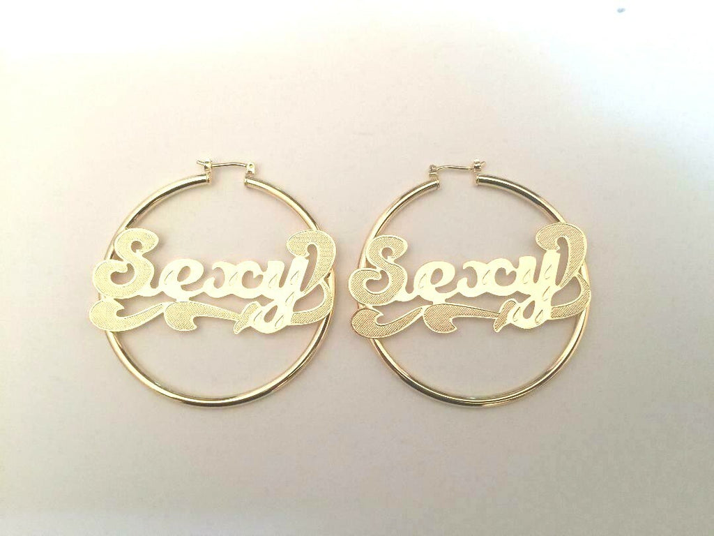 14 K GOLD PLATED SEXY HOOP EARRINGS 3 X 60 W/ SWIVEL BAR SNAP IN CLOSING J 405