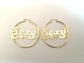 14 K GOLD PLATED SEXY HOOP EARRINGS 3 X 60 W/ SWIVEL BAR SNAP IN CLOSING J 405