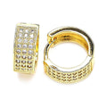 14K GOLD PLATED HUGGIE HOOP EARRINGS WITH 3 ROWS OF WHITE CUBIC ZIRCONIA M37