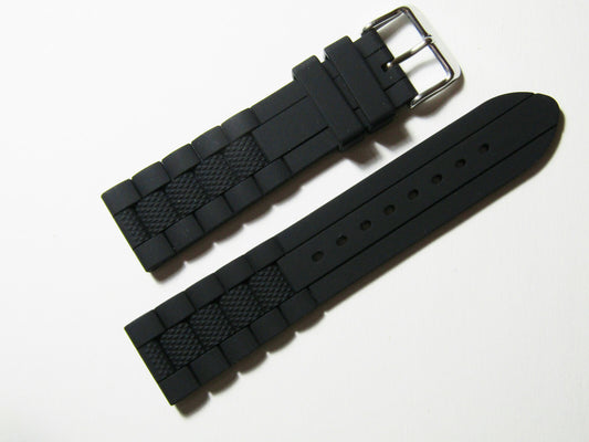 24mm Hadley-Roma MS3344 Black Silicone Rubber Dive Watch Band Strap