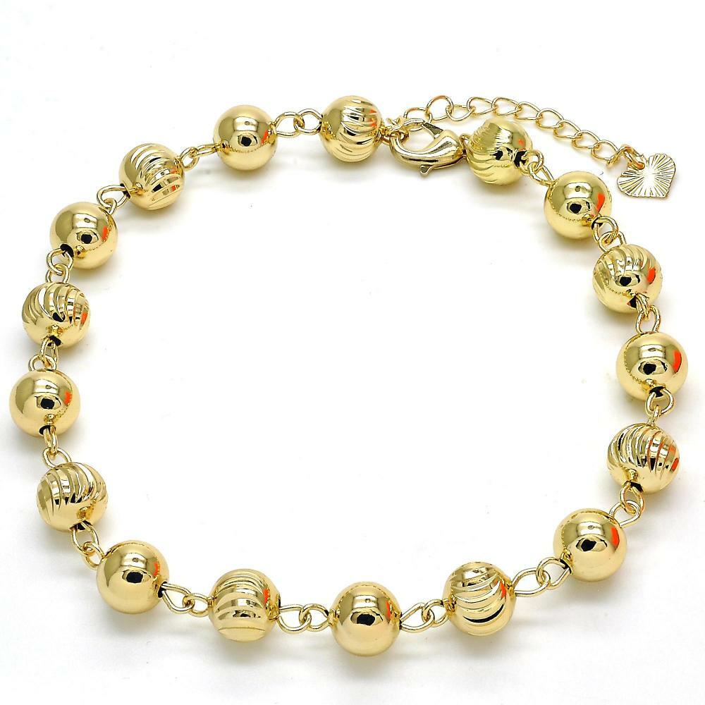 14K GOLD PLATED 10" +1" ADJUSTABLE ANKLET W/ 17 8MM BALLS AND LOBSTER CLASP M218