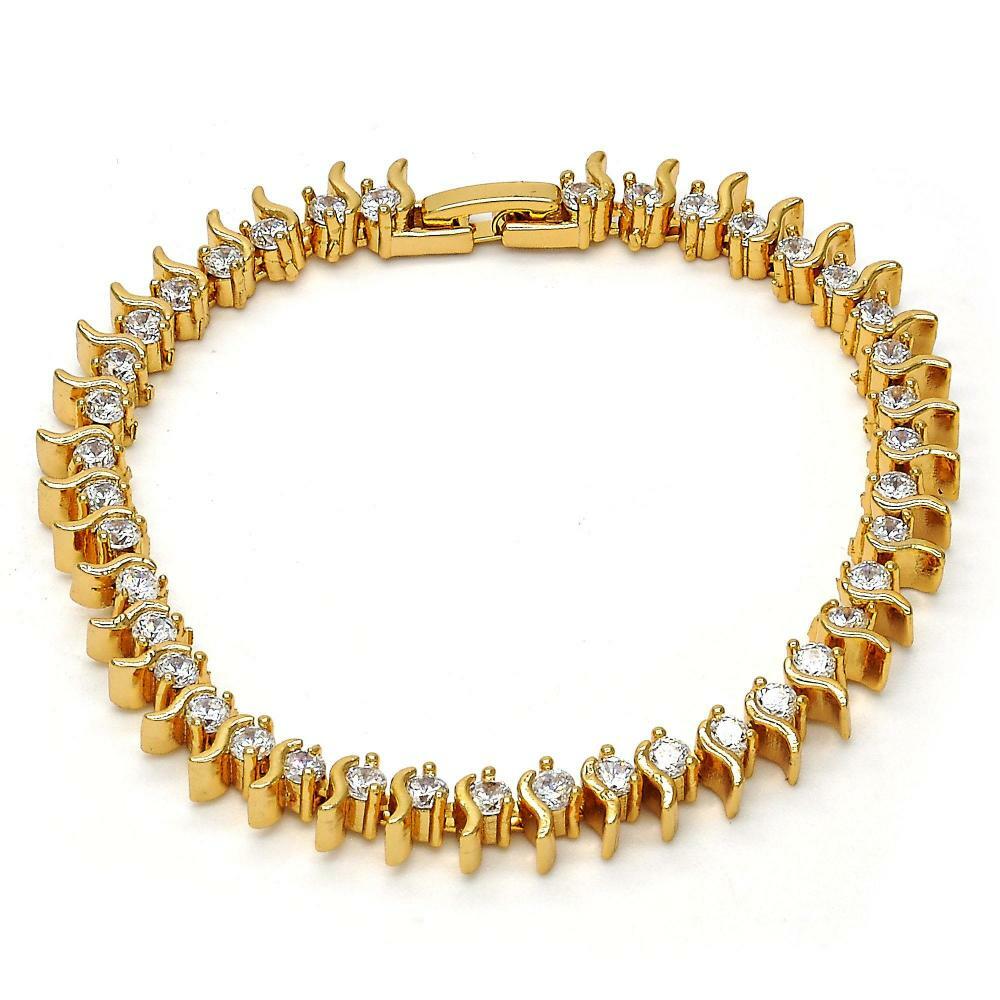 14K GOLD PLATED 7.5 INCH TENNIS STYLE BRACELET WITH WHITE CUBIC ZIRCONIA M207