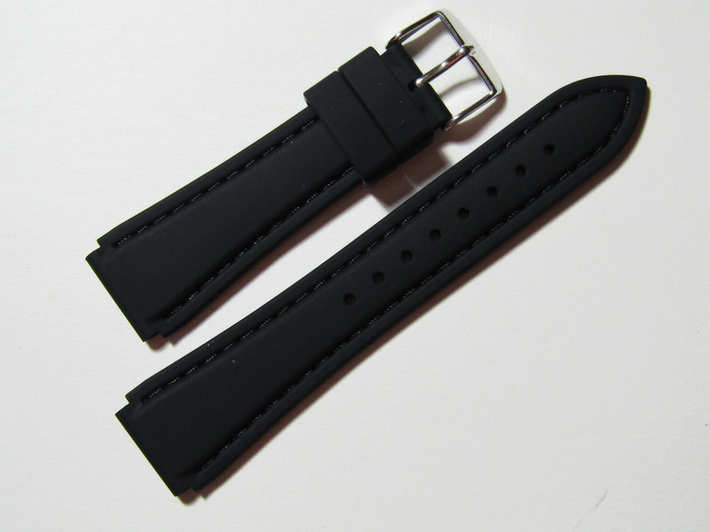 18mm Hadley-Roma MS3346 Black Silicone Rubber Waterproof Dive Watch Band Strap