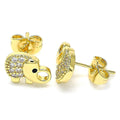 14K GOLD PLATED STUD EARRING ELEPHANT W/ WHITE MICROPAVE CZ & BLACK EYE M260