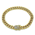 14K GOLD PLATED 8" BRACELET MIAMI CUBAN LINK W/WHITE MICRO PAVE CZ BOX LOCK M723