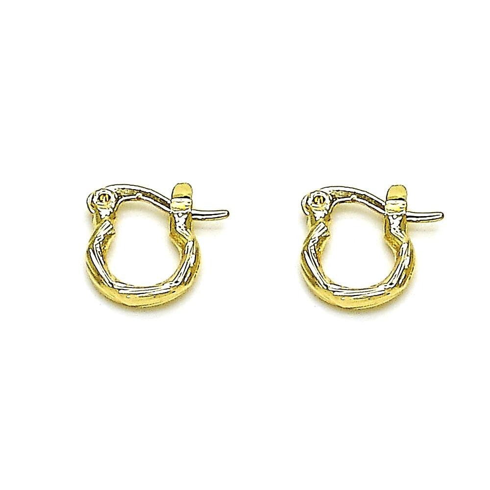 14K GOLD PLATED 10 MM HOOP W/TWISTED DESIGN SPARKLE FINISH & SNAP IN CLASP M649